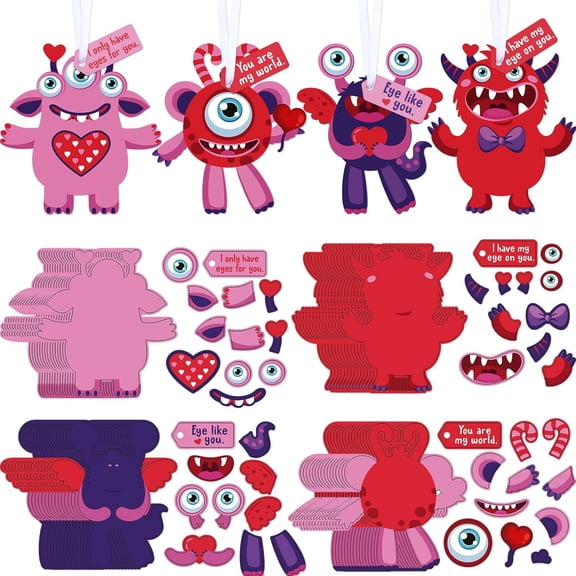 60 Sets Valentine's Day Craft Kits for Kids DIY Ornament Valentine Class Game Activities Paper Craft Hanging Ornament for Valentines Day Decorations