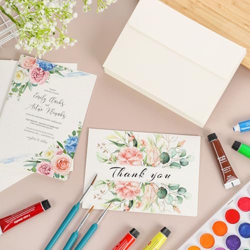 60 Sets Watercolor Cards with Envelopes, 140 lb/300 GSM Watercolor Paper Cards, 5x7 Inch Foldable Blank Watercolor Postcards and Envelopes for Greeting Cards, Wedding Invitations, Thank You Card