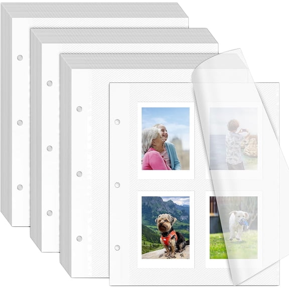 60 Sheets/120 Pages Photo Album Pages for 3 Ring Binder, Self Adhesive Scrapbooking Album Refill Pages Replacement Photo Album Sheets for 2x3 4x6 5x7 8x10 Photo or Cards, 11 x 9 Inch
