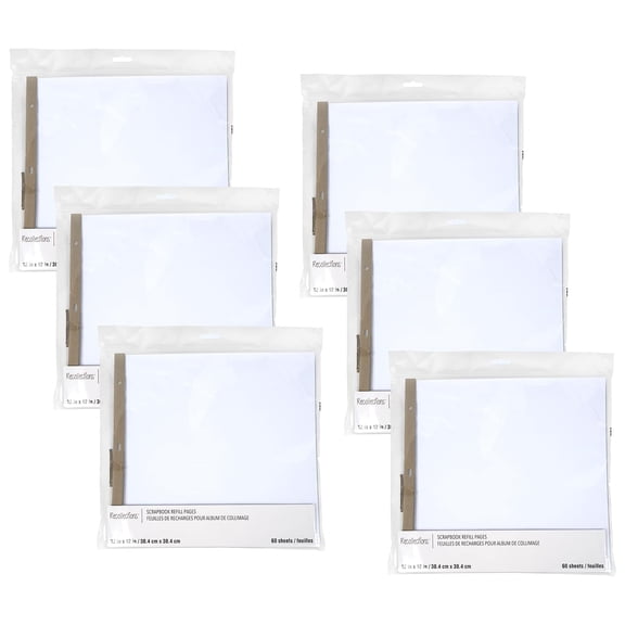 Recollections 60 Sheets (360 total) 12" x 12" White Scrapbook Refill Pages - Memory Book Page Refills - Bulk 6 Pack