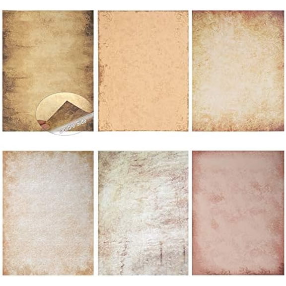 60 Sheets 6 Style Antique Stationary Paper, 8.3 x 11.2 inch A4 Size 100gsm Kraft Double-side Printable Old Aged Vintage Letter Writing Stationery Set for Classic Letters, Poems, Lyrics, Notes