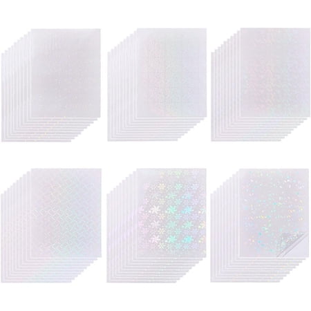 60 Sheets 6 Styles BOPP Plastic Transparent Holographic Lamination Sheets Self Adhesive Photo Protective Transparency Film Rectangle Mixed Patterns 297x212x0.2mm 10 sheets/style