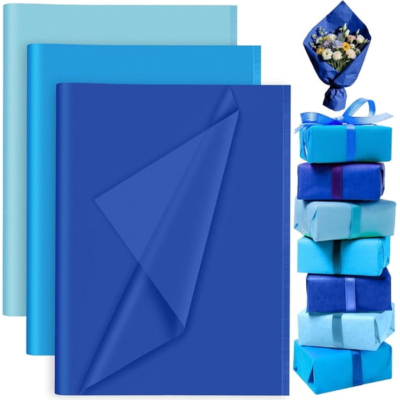 60 Sheets Blue Tissue Paper for Gift Bags, Flower Wrapping | 14" x 20", Baby Shower Frozen Mermaid Birthday Party Wrapping, Art Crafts, Bouquet Packaging, Filling Lining