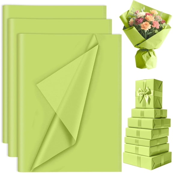 60 Sheets Bright Lime Tissue Paper Bulk,  Gift Wrapping Tissue Paper for Packaging 14 x 20 Inch Art Crafts for Gift Bags Decorative Floral Wedding Birthday Party Decor