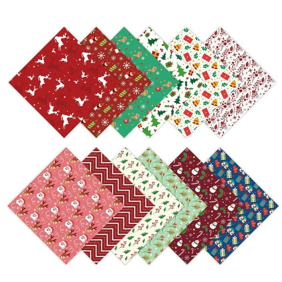60 Sheets Christmas Fabric Quilting Fabric Squares Fat Quarters Precut Sewing Fabric Patchwork Christmas Tree Snowflake Printed Fabric Scraps for Dress Apron Crafts, 6 x 6 Inch/ 15 x 15 cm
