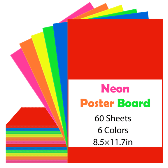 60 Sheets Double Sided Neon Paper 8.5 x 11.7,Bright Assorted Neon Colored Cardstock Paper For DIY Dance Floor,School Craft,Drawing,Party Decorations,6 Colors