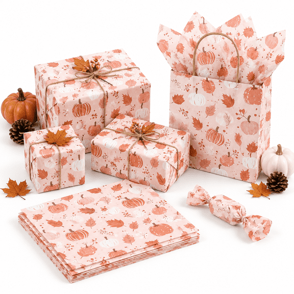 60 Sheets Fall Boho Tissue Paper with Pumpkin and Maple Leaf Designs