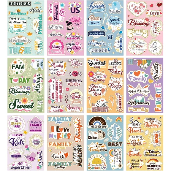 60 Sheets Family Scrapbook Stickers Friend Theme Waterproof Scrapbooking Supplies Stickers Set Family Decals Decor for Water Bottle Laptop Photo Album Planner Embellishment