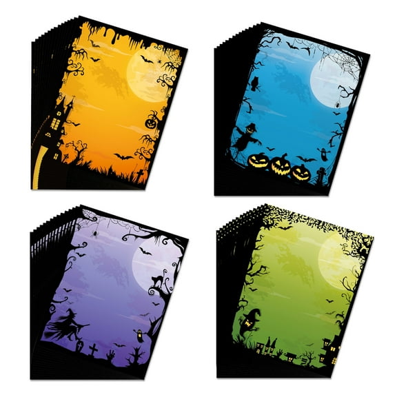 60 Sheets Halloween Stationery Paper 4 Designs Halloween Border Letter Paper