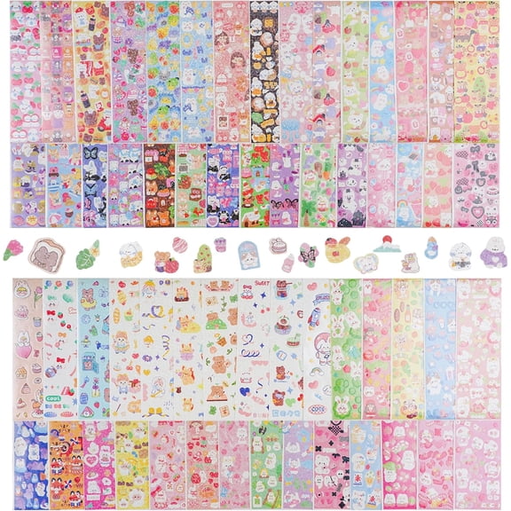 60 Sheets Korean Deco Stickers Kpop Photocard Stickers Decorative Stickers Ribbon Heart Cute Butterfly Stickers for Scrapbooking Photocards Binder Art Crafts Journaling