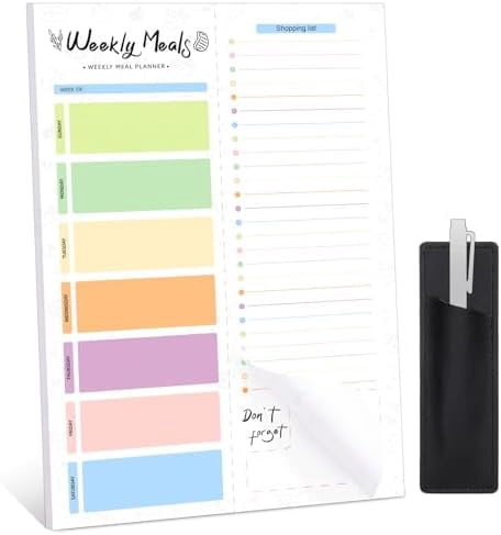 60 Sheets Meal Planner for fridge with Pen Holder, 7x10'' Magnetic Meal Planner and Grocery List Undated Weekly Meal Planners with Tear off Shopping List and Convenient Shopping