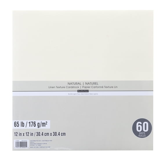 60 Sheets Natural 12 x 12 Linen Texture Cardstock Paper by Recollections - Acid and Lignin Free Paper for Scrapbooks - Arts & Crafts - 1 Pack
