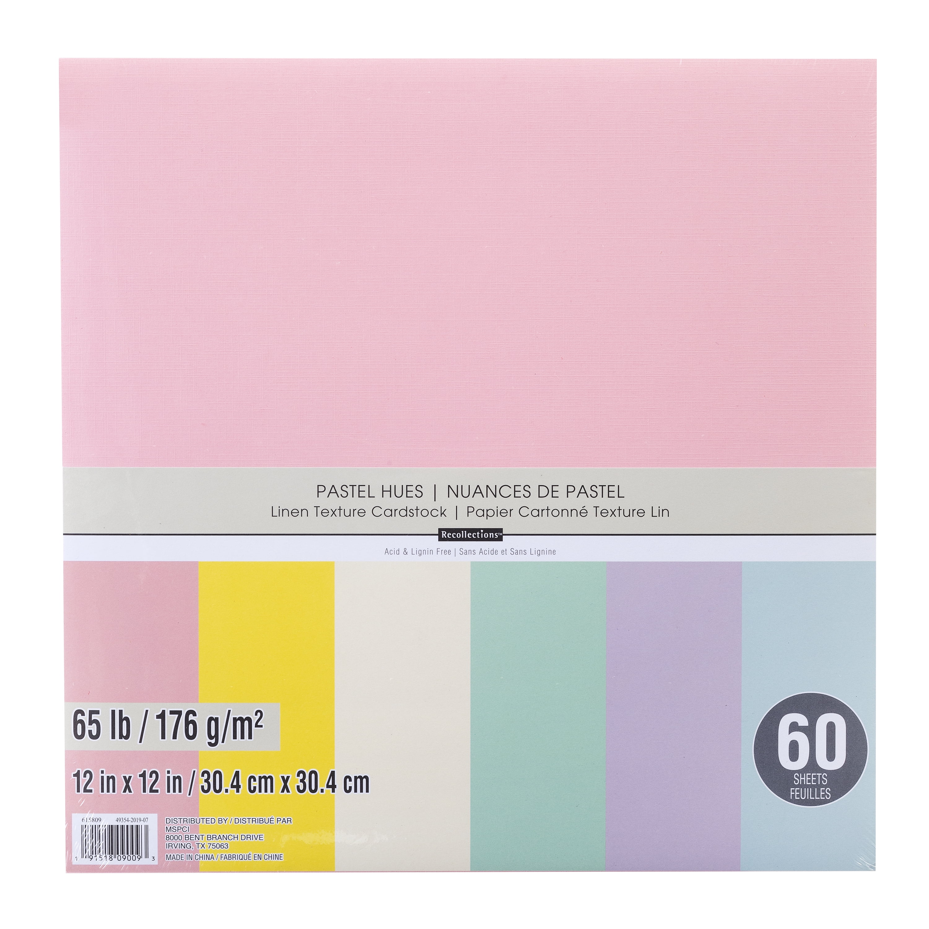 60 Sheets Pastel Hues 12 x 12 Linen Texture Cardstock Paper by Recollections - Acid and Lignin Free Paper for Scrapbooks - Arts & Crafts - 1 Pack