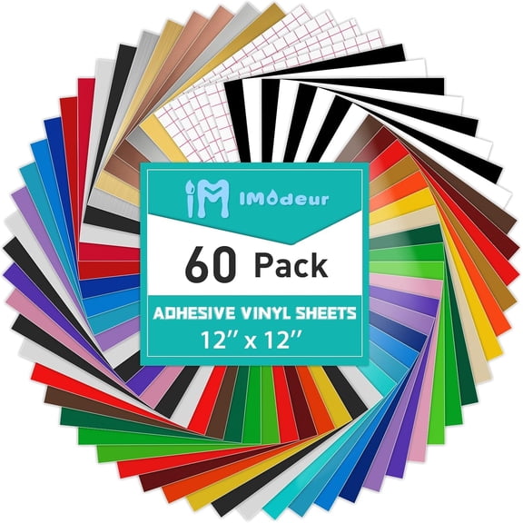 60 Sheets of Permanent Vinyl for Machines - 56 Permanent Adhesive Vinyl Sheets, 43 Colors, 4 Transfer Sheets Permanent Vinyl Set for Signs, Scrapbooking, and More
