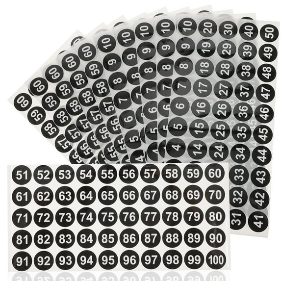 60 Sheets Serial Number Stickers Self-adhesive Number Decals Round Number Sign Labels