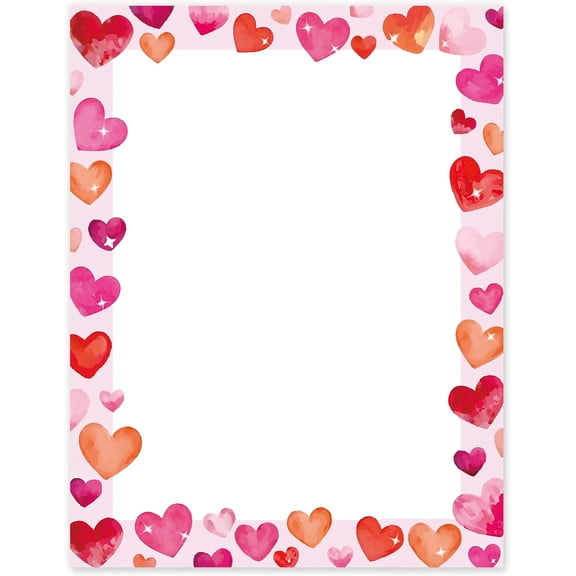 60 Sheets Valentine's Day Stationery Letterhead Paper Watercolor Love Heart Border Letter Writing Paper For Wedding Note Greeting Office Printing, 8.5 x 11 Inch, Single-Sided