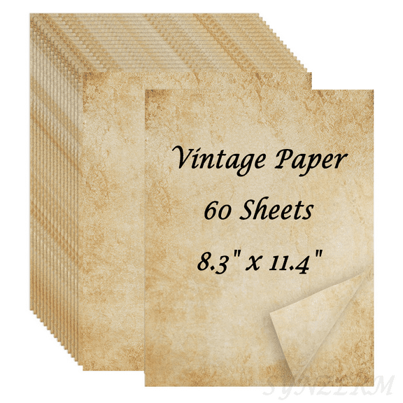 60 Sheets Vintage Paper, 8.3" x 11.4" Antique Stationary Paper for Writing, Letter Size Printer Paper, Double-sided Aged Parchment Paper for Printing, Decorative Old Look for Invites Resume