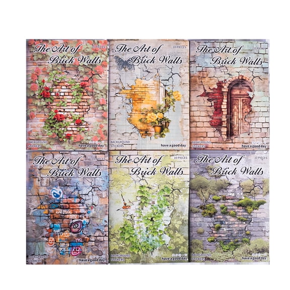 60 Sheets Vintage Washi Stickers, Self-Adhesive Wallpaper Texture Background Sticker, Brick Wall Theme with Floral Stickers for Junk Journal Supplies,Journaling,Crafts Arts