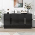 thumbnail image 1 of 60" Sideboard Buffet Cabinet with 4 Doors, Farmhouse Storage Cabinet with Adjustable Shelves and Silver Handles, Accent Cupboard Console Table for Kitchen, Dining Room, Living Room (Black), 1 of 9