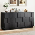 thumbnail image 1 of 60" Sideboard Buffet Cabinet with Storage, Irregular Panel Design Credenza Mid Century Farmhouse Coffee Bar Cabinet with 4 Doors & Adjustable Shelves for Living Room, Hallway (Black), 1 of 7