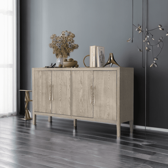 60" Sideboard Buffet Cabinet with Storage, U-Style Wood Sideboard Cabinet with 4 Doors&Adjustable Shelves&4 Metal Handles, Vintage Accent Cabinet for Hallway Entryway Living Room