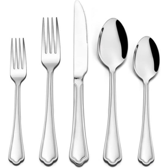 60- Silverware Set for 12, Stainless Steel Flatware Cutlery Eating Utensils, Modern Design with Crown Edges for Kitchen Hotel, with Forks Spoons, Dishwasher Safe