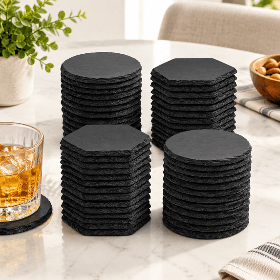 60 Slate Coasters Bulk 4 Inch 30black Roundgon Stone For Engraving ...