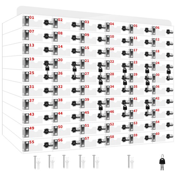60 Slot Phone Locker, Number Marked Cell Storage Cabinet, Dual Mode Device Holder For Classroom Campus