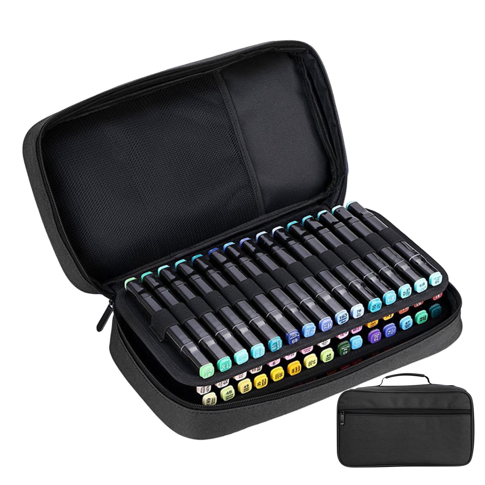 60 Slots Large Capacity Marker Storage Bag, Portable Canvas Pen Organizer Case with Handle & Detachable Divider, Multifunctional Pencil Pouch for Art Craft Office Supplies,Black