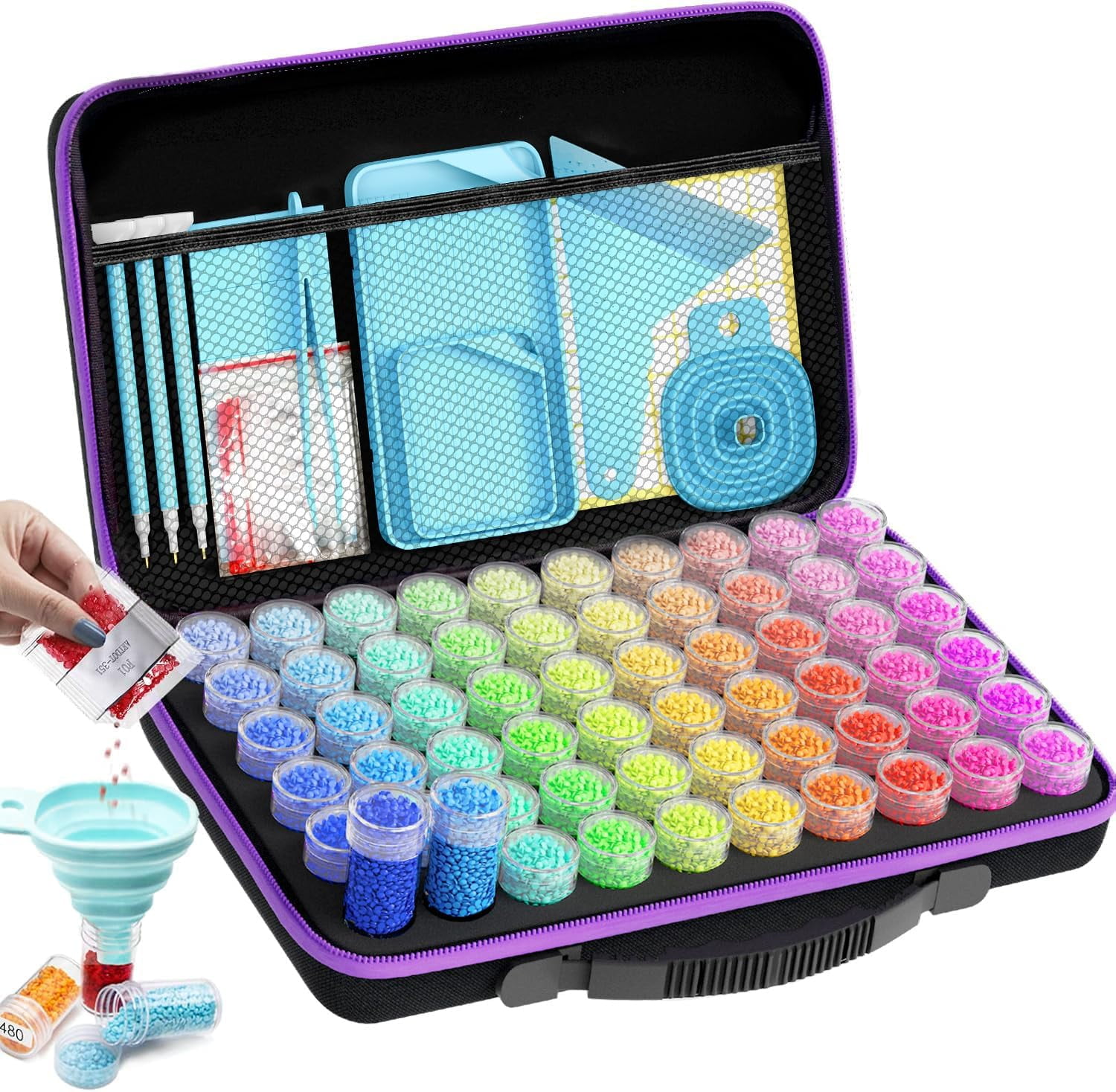 60 Slots Storage Container for Diamond Art Kits for Adults, Portable Bead Storage Boxes for Diamond Painting Accessories and Tools