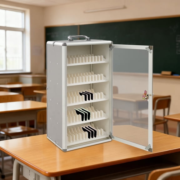 60 Slots Wall Mounted/Freestanding Cell Phone Locker Box Silver Modern Phone Storage Cabinet with Handle