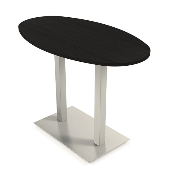 60" Small Boat Oval Bistro Height Table Double Metal Base Bar Table