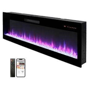 60" Smart Electric Fireplace, Alexa/WiFi Enabled, 16-Color 3D Multi-Row Flame, 1400W Fireplace Insert, In-Wall/Wall Fireplace Electric with Remote Control & App, Thermostat, 9H Timer