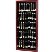 60 Souvenir Tea Spoon Display Case Collection Collector Rack Wall Mount Wooden w/98% UV Acrylic Door Lockable60 Spoons-Cherry