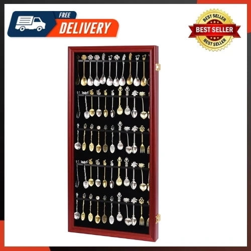 60 Souvenir Tea Spoon Display Case Collection Collector Rack Wall Mount Wooden