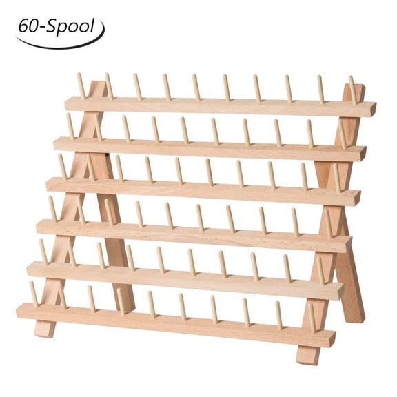60-Spool Wooden Sewing Thread Organizer Rack - Natural Wood