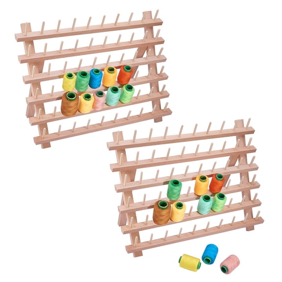 60 Spools Solid Wood Sewing Embroidery Thread Stand Holder Rack BurlyWood 32x40cm DIY