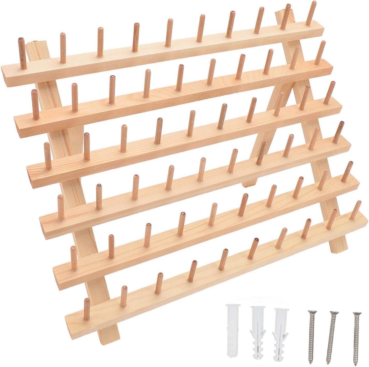 60 Spools Wooden Thread Holder, 16in DIY Large Thread Racks, Wall Mount