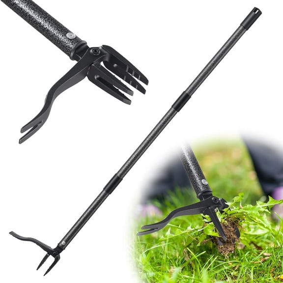 60 Stand Up Weed Puller Tool with Long Handle Reinforced 4-Claw Metal Head Manual Weeders Picker for Removing Dandelion Crabgrass from Garden Yard Lawn Without Bending or Kneeling