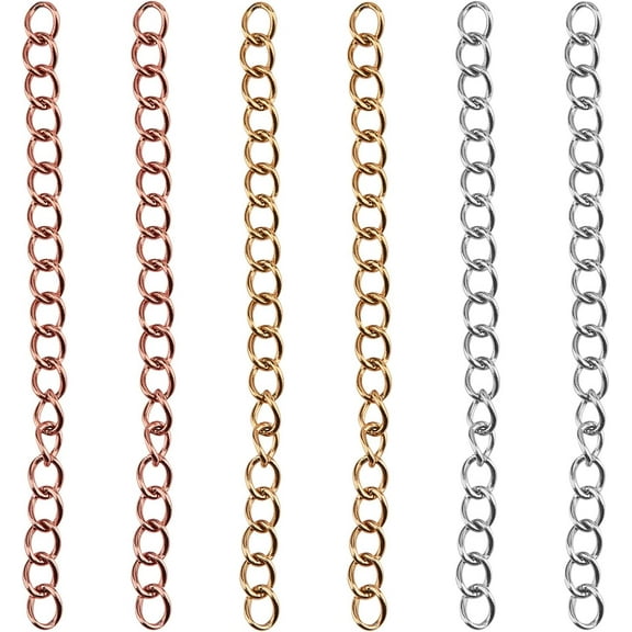 About 60 Strands 3 Colors 1.77in/45mm Stainless Steel Chain Extender Hypoallergenic Link Chain Necklace Extender Bracelet Extender for Jewelry Chain Making