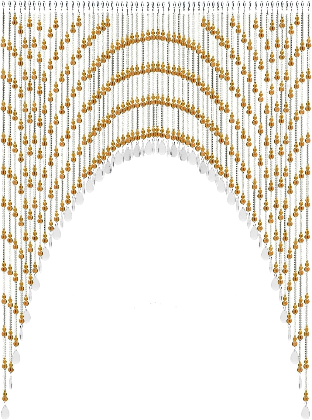 60 Strings Beaded Curtain for Doorway Tassels Beads Hanging Fringe Room, Hanging Beads Curtain Wall Closet Privacy Decor Room Bead Partition Curtain Divider Window Hallway 8.2-9.8ft (Amber, Clear)