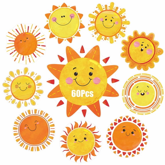 60 Sun Cutouts 10 Designs Bulletin Board Decoration Cut-outs Diy Crafts Project Spring Summer Sunshine Party Supplies