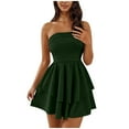 thumbnail image 1 of TOPUUTP Women's Dress Under $10 Off Shoulder Smocked Ruffle Strapless Casual Spring Mini Dress A Line Travel Vacation Sundress Army Green XXL, 1 of 5