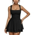 thumbnail image 1 of TOPUUTP Womens Dress Under $10 Ruched Workout Square Neck Tennis Dress Summer Casual Sleeveless Golf Athletic Mini Dress Black XL, 1 of 4