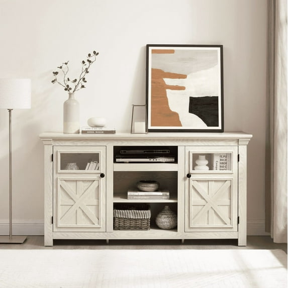 60" TV stand, Media Console Table Up to 65" TVs, Wood Entertainment Center with Adjustable Shelves and Barn Doors, Farmhouse Under TV Table Suitable for Living Room