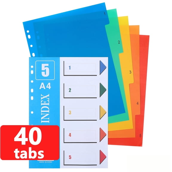60 Tabs Binder Dividers for 3 Ring Binders, File Notebook Dividers with 11 Pre-punched Holes, Plastic 5 Sets 12 Tabs Dividers for School Supplies and Office Workers