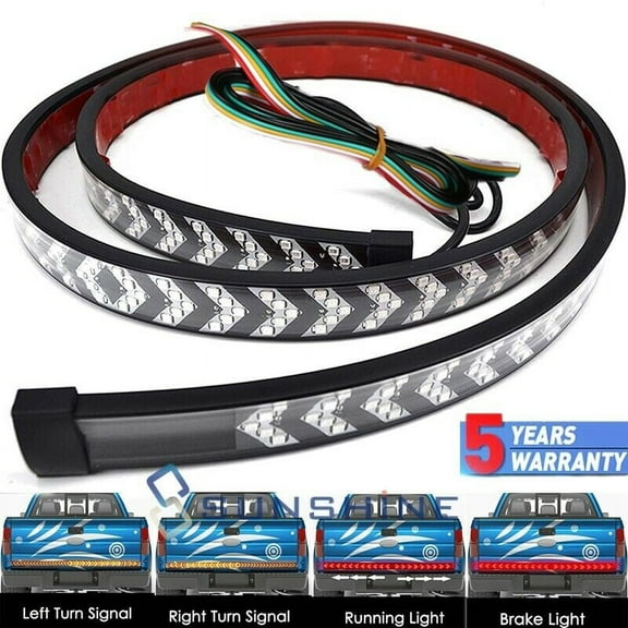 60" Tail Light Strip 3Row Self-Adhesive Brake Turn Signals Running Tailgate Lamp