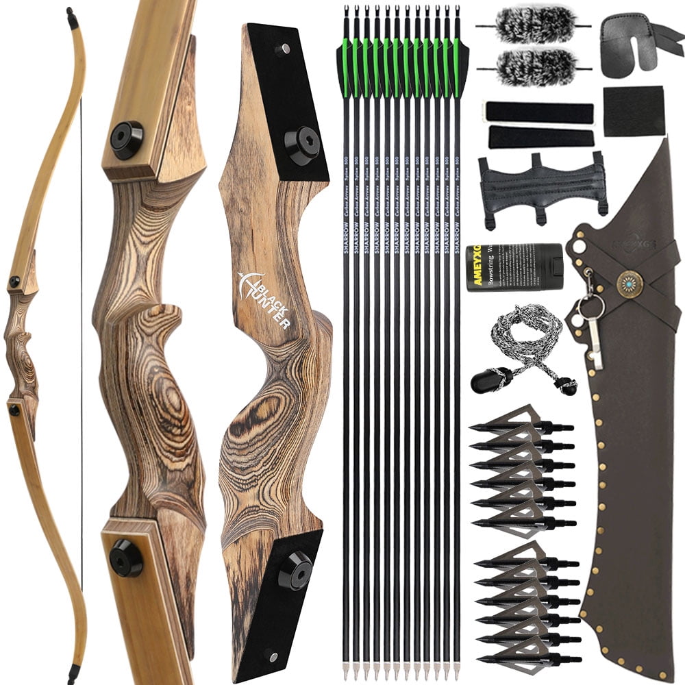 60'' Takedown Hunting Bow 20-60lbs Recurve Bow Wooden Adult Archery Target RH