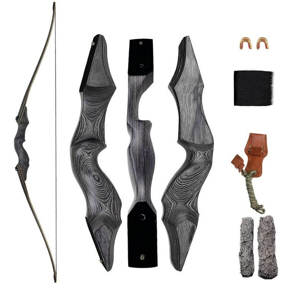 60" Takedown Longbow Wooden Riser Draw Weight 20 25 30 35 40 45 50 55 60 Lbs Right Left Hand Shooting Archery Fur Rest Pad Stringer Tool Tab String Nocks Kit Outdoor Target Hunting Practice