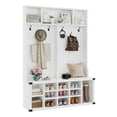 thumbnail image 1 of 60" Tall Hall Tree with Shoe Storage Bench - 4-in-1 Entryway Organizer with Coat Rack, Adjustable Shelf, 2 Cabinet Doors & 5 Hooks, White Storage Bench for Entryway, Bedroom, Living Room, 1 of 8